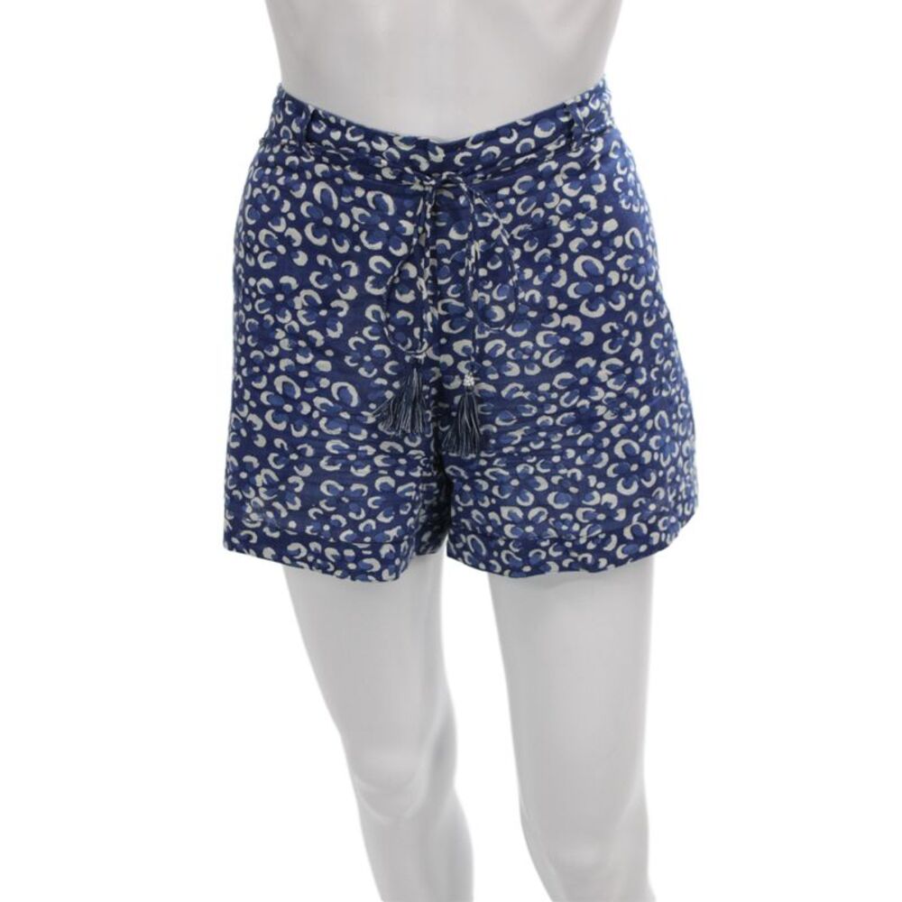 Samson Women Paperbag Animal Print Blue Cotton Drawstring Shorts Size M